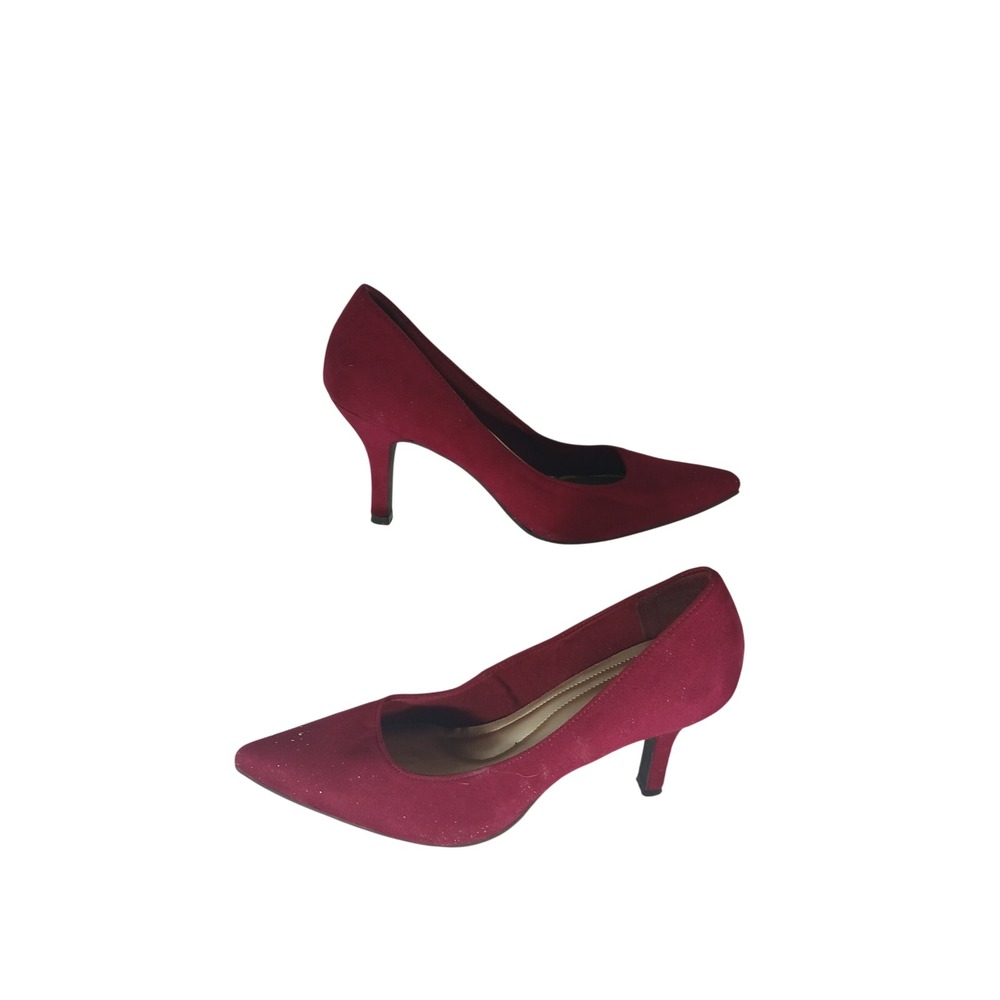 Comfort Plus by Predictions Pumps 8.5 Burgundy Faux Suede Pointed Toe Stiletto